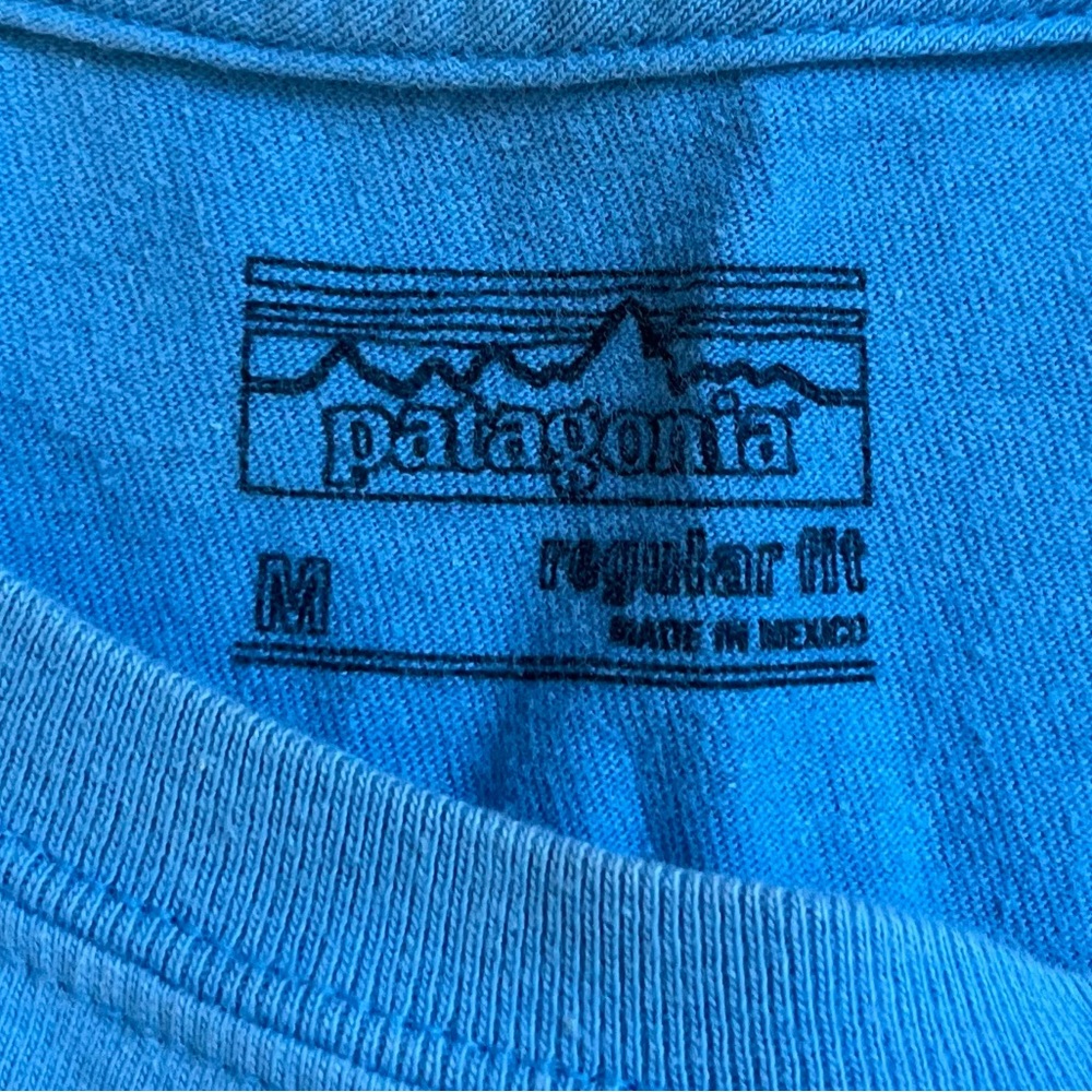 PATAGONIA Men's‎ Medium Regular Long-Sleeve Logo Shirt Blue Worn Wear #51884 - Picture 3 of 8